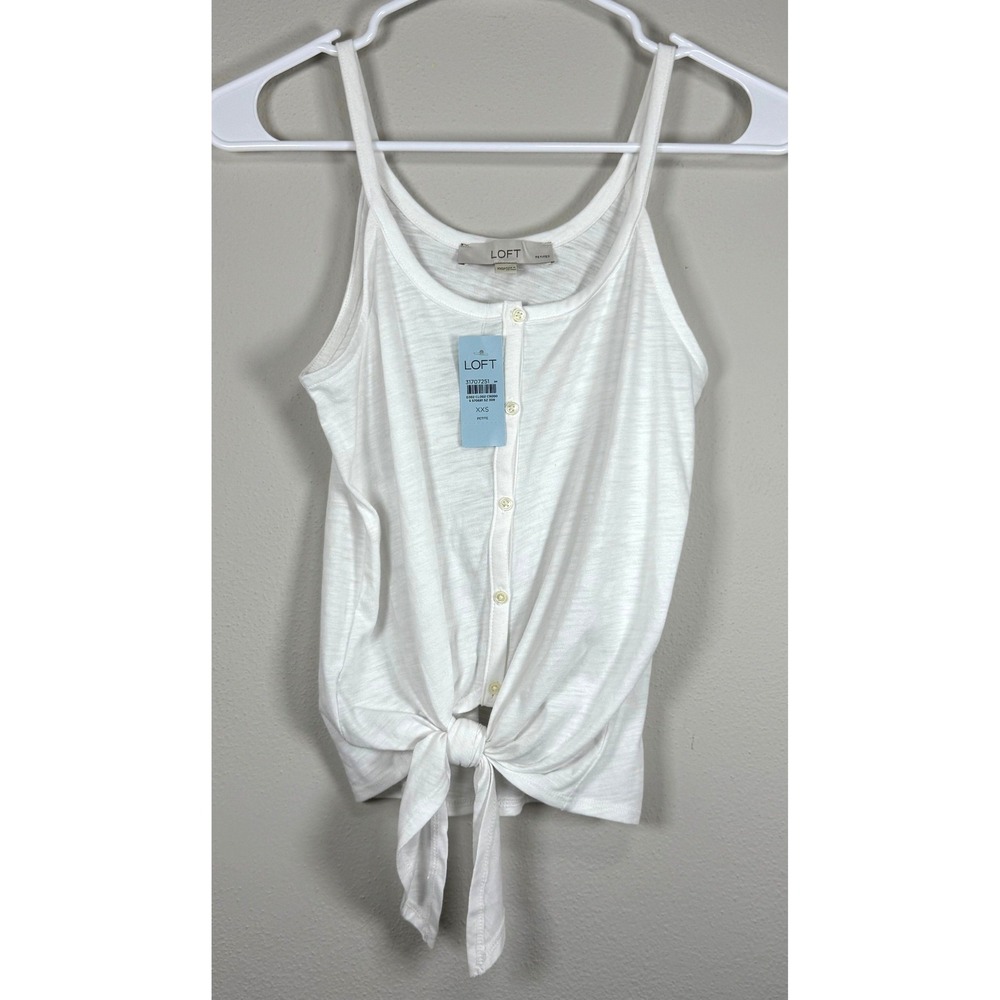 LOFT Tank Top Womens XXSP White Button Front Tie Hem Cami New 570681